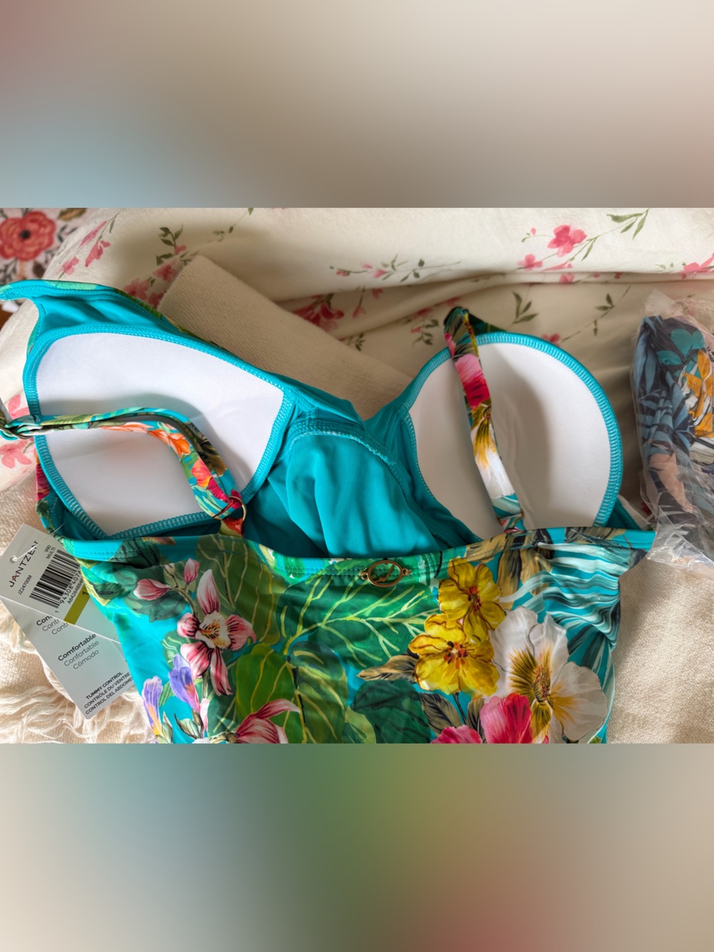 Jantzen Tropical Floral One-Piece Swimsuit in Teal & Multicolor - Picture 4 of 4